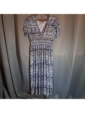 Boho Floral Print Smocked Waist Maxi Dress